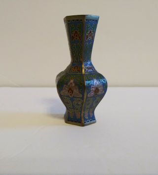 Mini Miniature Chinese Cloisonne Porcelain Hand Painted Hexagonal Vase