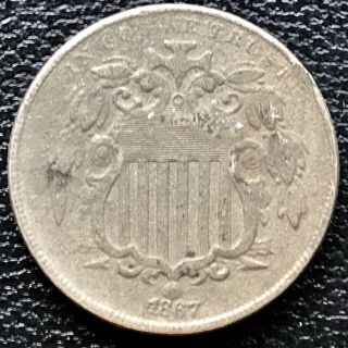 1867 Shield Nickel 5 Cents 5c Xf Det.  Rare 16291