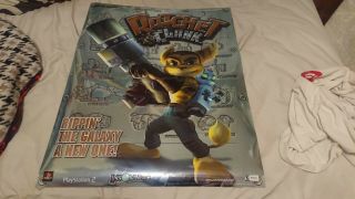 Rare Ratchet & Clank Rare Playstation 2 Foil Poster Vtg Video Game Insomniac Ps2