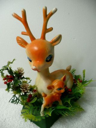 Rare Vintage Soft Plastic Blow Mold Deer Fawn With Greenery Tabletop Hong Kong