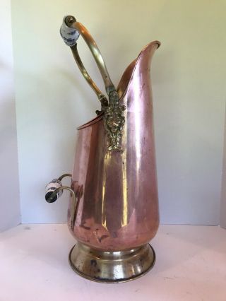 Vintage Copper Brass Coal Ash Scuttle Bucket W/porcelain Handles And Lion Heads