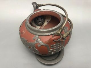 19th Century Rare Antique Chinese Yixing Zisha Teapot Pewter Encased 3