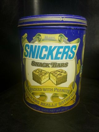 1984 Vintage Antique Mars Snickers Candy Bar Metal Tin Can 32 Oz Xl Cookie Jar