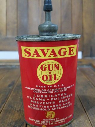 Vintage Savage Gun Oil Handy Oiler Lead Top Rare Old Advertising Tin Can 1950s