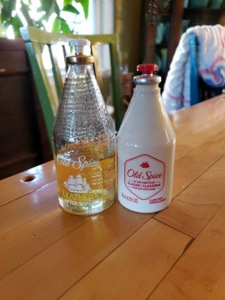 Vintage Old Spice Leather Glass Bottle After Shave Classic After Shave Plastic