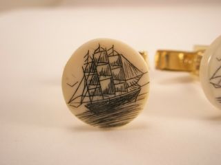 - Scrimshaw Tall Sailing Ship Vintage Cuff Links buccaneer of the line hms 2