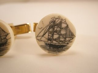 - Scrimshaw Tall Sailing Ship Vintage Cuff Links buccaneer of the line hms 3