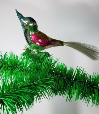 1 Vtg/antique Mercury Glass Bird Clip - On Christmas Ornament German?
