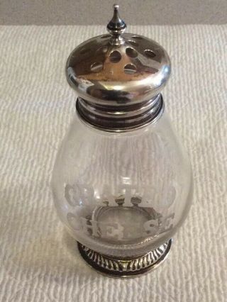 Frank M.  Whiting Sterling Silver On Etched Glass Shaker Grated Cheese Vtg Rare