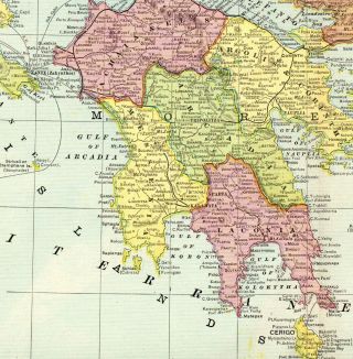 1901 Antique Map Of Greece Cram 