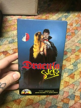 Dracula Sucks Unicorn Video Horror Sov Slasher Vhs Oop Rare Big Box Slip