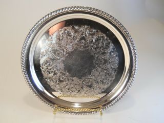 Vintage Wm Rogers Silver Plated 12 " Round Etched Serving Tray Platter 171
