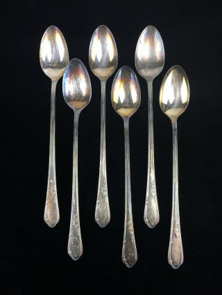 Wm A Rogers A1 Plus Oneida Meadowbrook Iced Tea Spoons Silverplate Set 6 Vintage