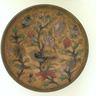 Antique Vintage Chinese Cloisonne Enamel Brass Mini Bowl W Birds,  Bees & Flowers