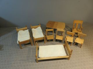 Vtg Mid Century Strombecker 9 Piece Furniture,  Bunk Bed,  Table,  Chairs Euc