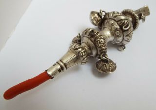 Lovely Rare English Antique Victorian 1870 Sterling Silver Baby Rattle & Whistle
