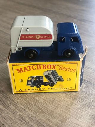 Vintage Lesney Matchbox 15 Dennis Refuse Truck Box Rare No Peep Hole