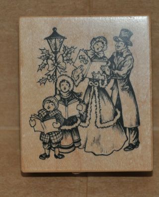 Rare Holiday Season Family Singing Christmas Carols Psx G - 1879 Wood Rubber Stamp