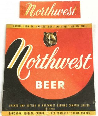 Rare Vintage Northwest Brewing Beer Label Edmonton Alberta Canada Bear Head Logo