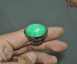 Collect Old Chinese Tibetan Silver Inlay Jade Stone Jewelry Butterfly Ring Rings