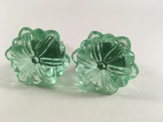 Vintage Green Glass Drawer Pulls Knobs 1 3/4 " Jade Color Qty.  2