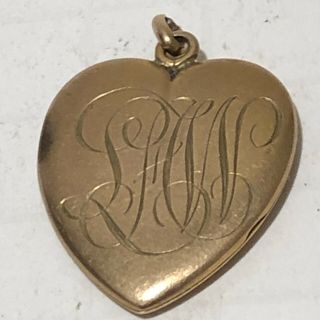 Antique Victorian Edwardian Gold Filled Large Heart Shaped Locket W Monogram