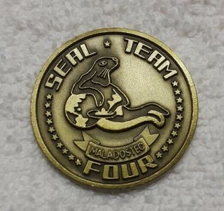 Authentic Us Navy Seal Team Four Mal Ad Osteo Old And Rare Challenge Coin
