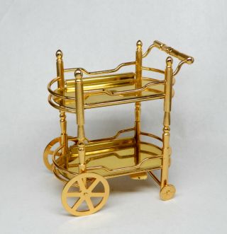Vintage Brass Tea Cart Dollhouse Miniature 1:12