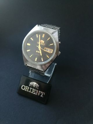 Vintage Orient 3 Stars Automatic Black Dial 21 Jewel W/ Day Date Mens Watch