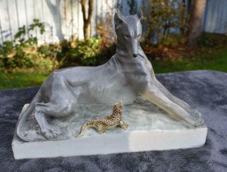 Rare Goldscheider Wien Art Deco Otto Jarl Figure - Dog And Lizard -