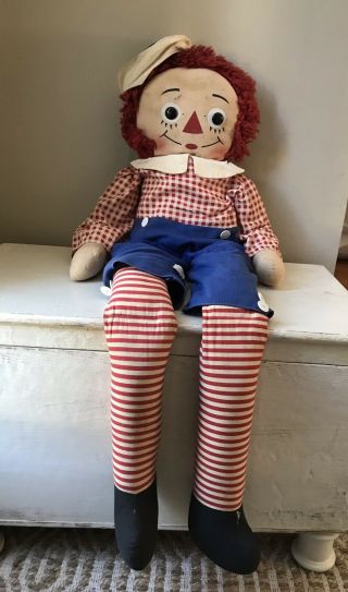 Vintage Raggedy Andy Doll I Love You Heart 38” Tall Huge Knickerbocker