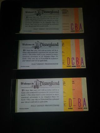 3 Vintage Disneyland Ticket Book Walt Disney Productions Ticket Rare Adult
