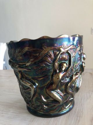 RARE Fenton / VERYLS Amethyst Carnival Glass Mermaid Jardinere Vase 2