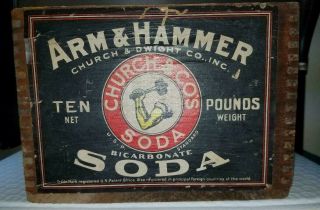 Antique Arm & Hammer Baking Soda 10 Lb.  Wood Box Crate,  Primitive,