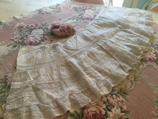 Lovely Antique Off White Lace Cotton Fabric Netting Trim Skirt Dress Bottom Q