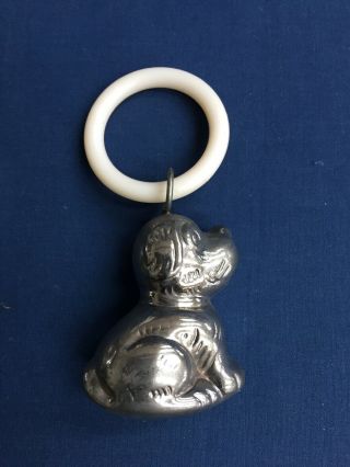Vintage Silver Plate Babies Rattle & Teething Ring - Dog Shaped Rattle 2