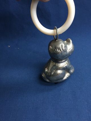 Vintage Silver Plate Babies Rattle & Teething Ring - Dog Shaped Rattle 3