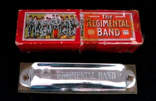 Antique Beaver Brand (germany) " The Regimental Band " Harmonica W/original Box