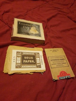 Box Of Antique Eastman Kodak Rapid Dry Glass Plates & Solio Paper