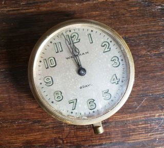 ☆ 1910s 1920s Waltham Watch Co 8 - Day Automobile Clock Antique Brass Case ☆