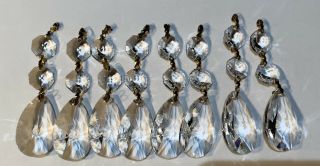 8 Antique/vintage Chandelier 3 " Tear Drop Clear Glass Crystal Prisms W/ 2 Beads