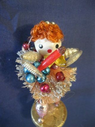 Vintage Rare Bottle Brush Standing Doll Mercury Glass Christmas Ornament Japan