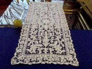Antique White Hand Needle Point Venise All Lace 15x31 Centerpiece Table Runner