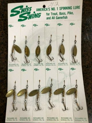 12 Swiss Swing Spinner Lures; G2,  Trout,  Bass Rod Bait;gold Spin Flash; Nip