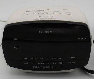 Vintage Sony Icf - C111 Alarm Clock Radio Am/fm Dream Machine White