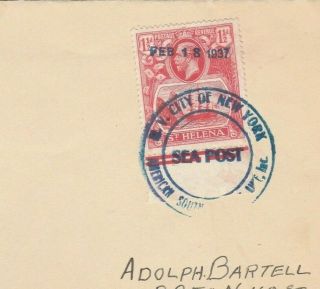 St.  Helena Rare 1.  50 D.  British Occupation Stamp Tied Steamer Ship Letter Usa 1937