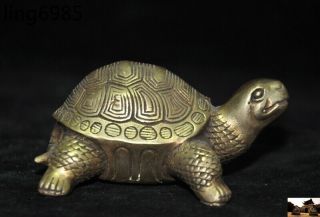 4 " Old Chinese Feng Shui Brass Turtle Tortoise Longevity Auspicious Animal Statue