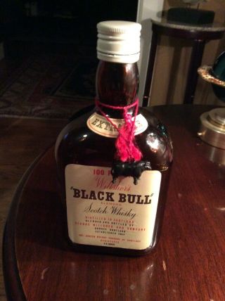 Vintage Rare Black Bull Scotch Whiskey Bottle (empty) With Tassel & Black Bull