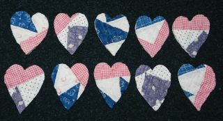 10 Primitive Antique Cutter Quilt Red/blue Hearts Scrapbooking Applique