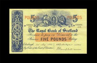 1960 Royal Bank Of Scotland 5 Pounds Rare ( (ef))